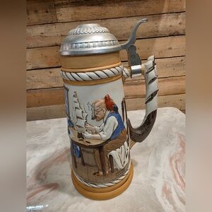Handcrafted Ceramic Beer Stein with Nautical Artwork